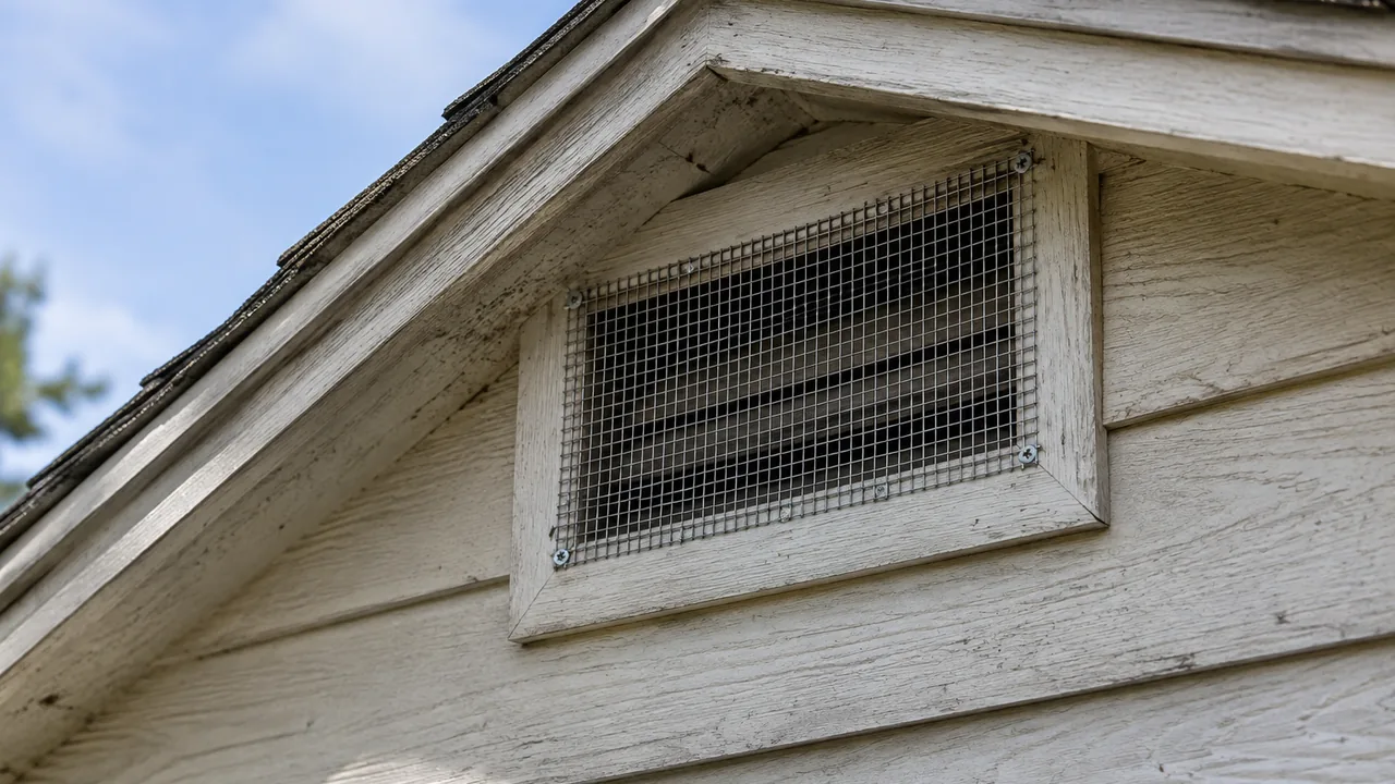 A residential attic vent fitted with sturdy exclusion mesh